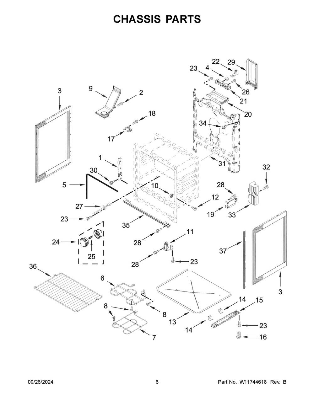 04 - Chassis Parts Diagram and Parts List for MFES4030RS0  Whirlpool Range