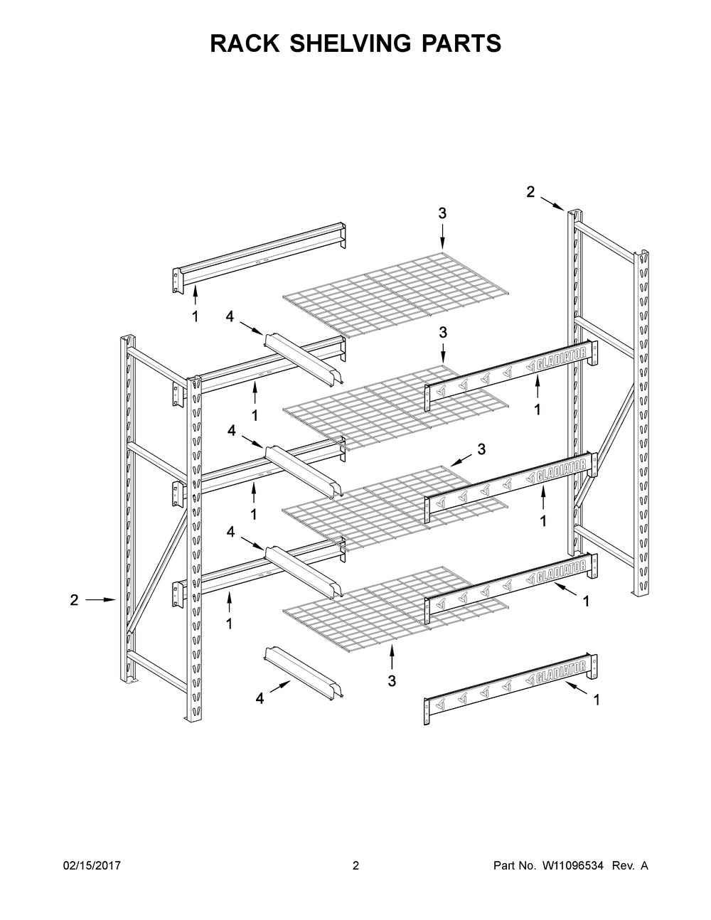 Rack Shelving Parts Diagram and Parts List for GARS604TEG0  Whirlpool Cabinet