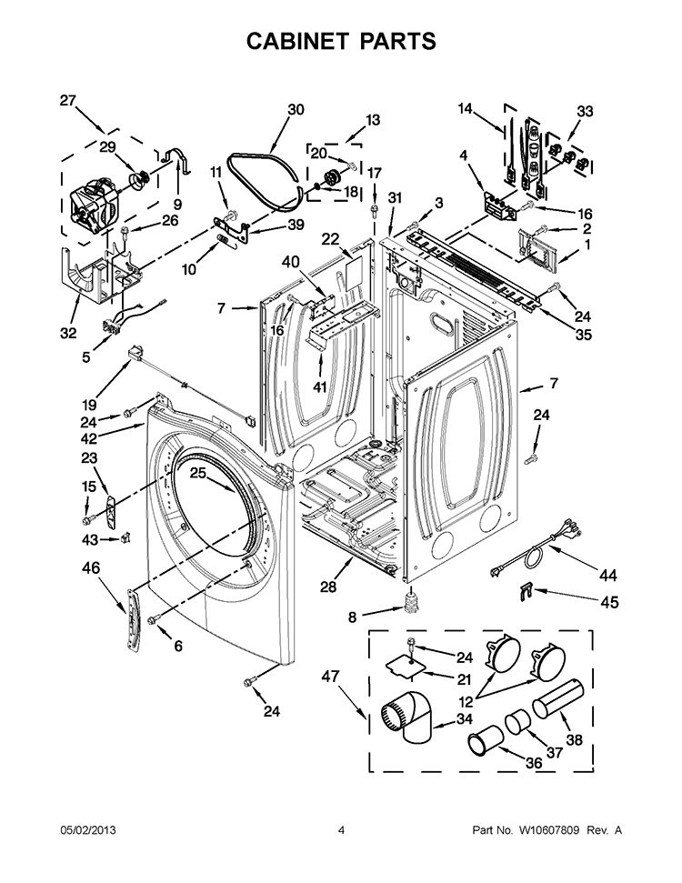 CABINET PARTS Diagram and Parts List for YWED86HEBW0  Whirlpool Dryer