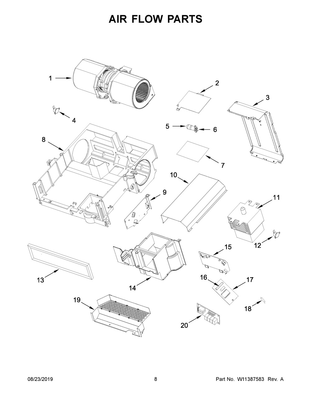 Air Flow Parts Diagram and Parts List for YWMH54521JV0  Whirlpool Microwave
