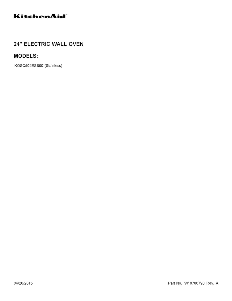 Cover Sheet Diagram and Parts List for KOSC504ESS00  KitchenAid Wall Oven