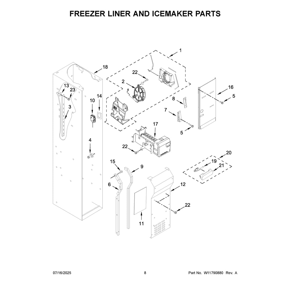 Freezer Liner And Icemaker Parts Diagram and Parts List for KBSN702MPA01  KitchenAid Refrigerator
