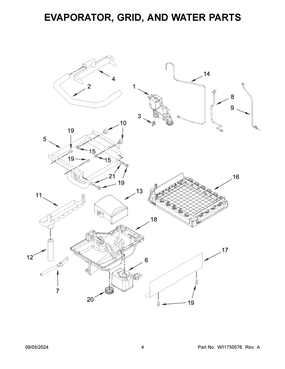 03 - Evaporator, Grid, And Water Parts Diagram and Parts List for WUI95X15HZ02  Whirlpool Ice Maker