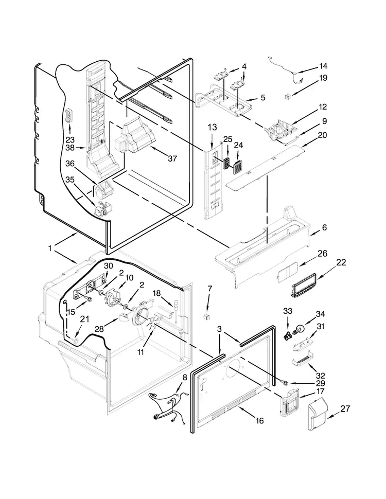 Liner Parts Diagram and Parts List for 10679402410  Kenmore Refrigerator