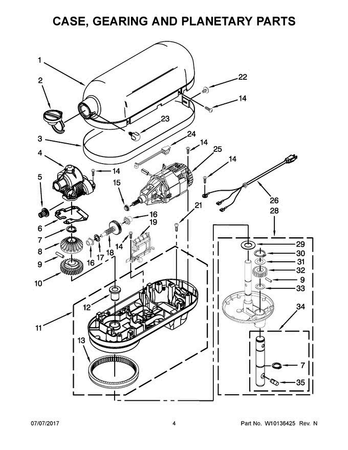 03 - Case, Gearing And Planetary Parts Diagram and Parts List for KG25H0XBM5  KitchenAid Mixer