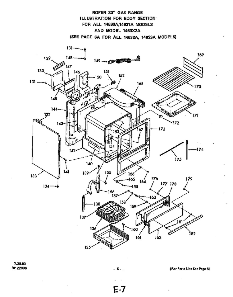 Section 7 Diagram and Parts List for 1463*3A  Roper Range