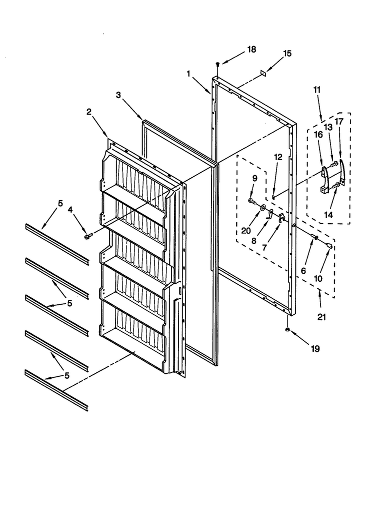 Door Diagram and Parts List for EV150NXEW2  Whirlpool Freezer