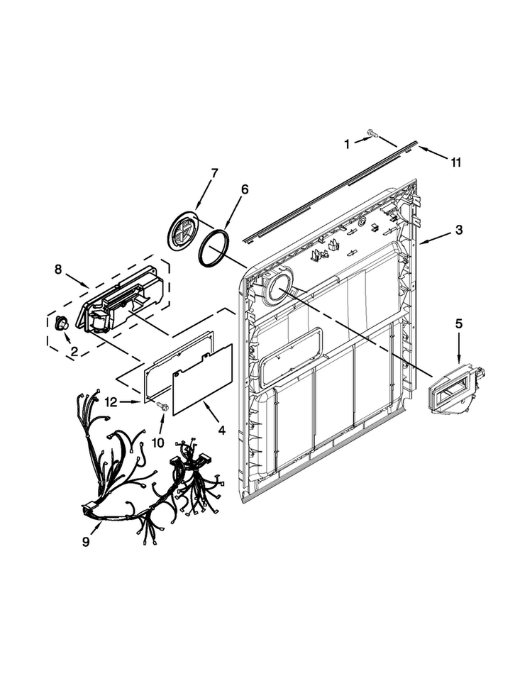 Inner Door Parts Diagram and Parts List for 7WDF530PAYM6  Whirlpool Dishwasher