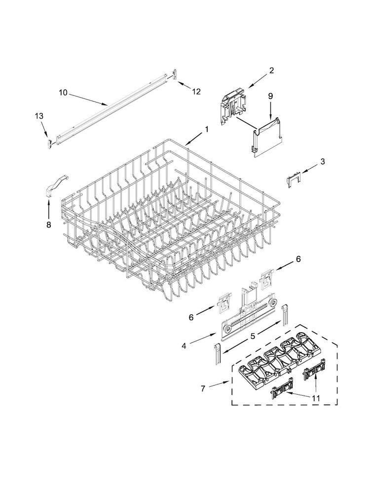 Upper Rack And Track Parts Diagram and Parts List for WDT780SAEM0  Whirlpool Dishwasher