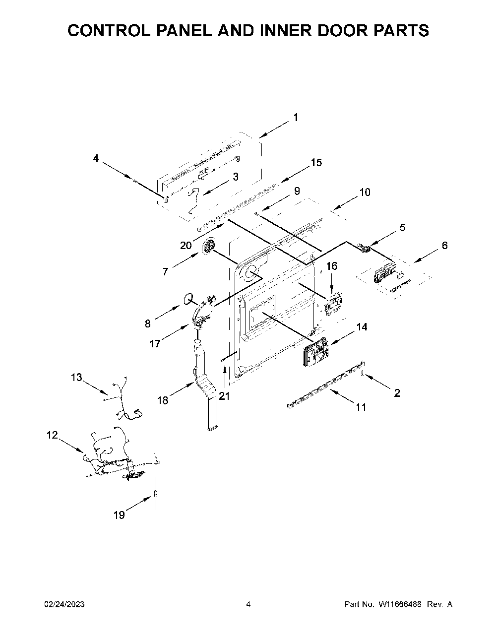 Control Panel And Inner Door Parts Diagram and Parts List for KDTM704LPA1  KitchenAid Dishwasher