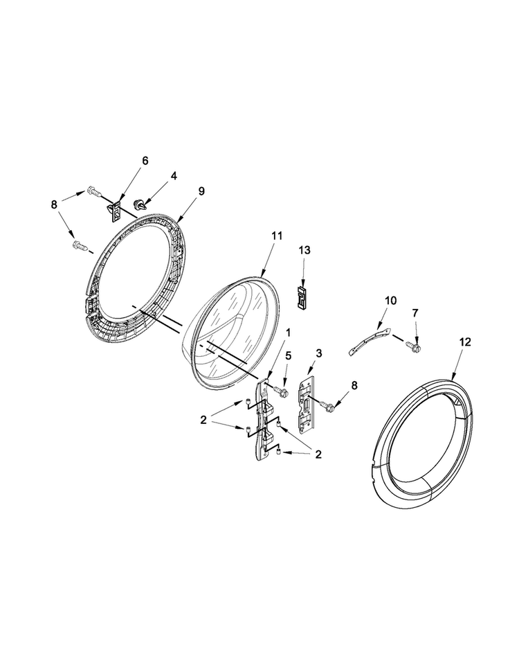 Door Parts Diagram and Parts List for 7MWFW86HEBC0  Whirlpool Washer