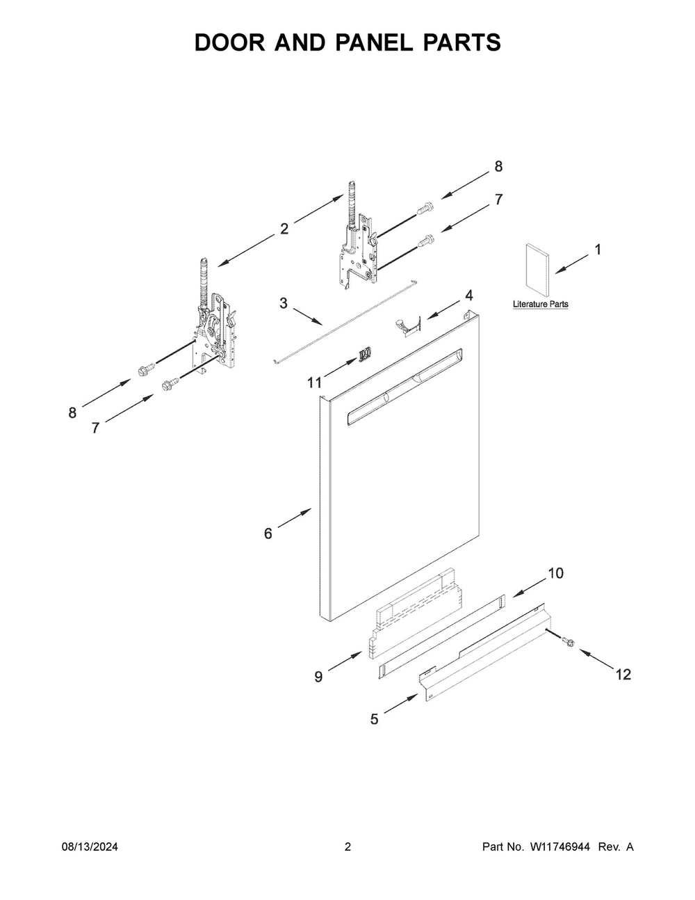 02 - Door And Panel Parts Diagram and Parts List for MDPS6124RZ1  Whirlpool Dishwasher