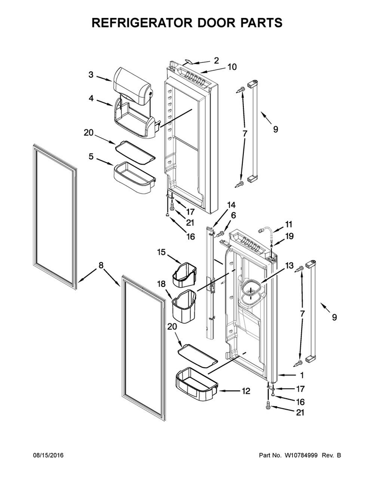 Refrigerator Door Parts Diagram and Parts List for KRFC400ESS00  KitchenAid Refrigerator