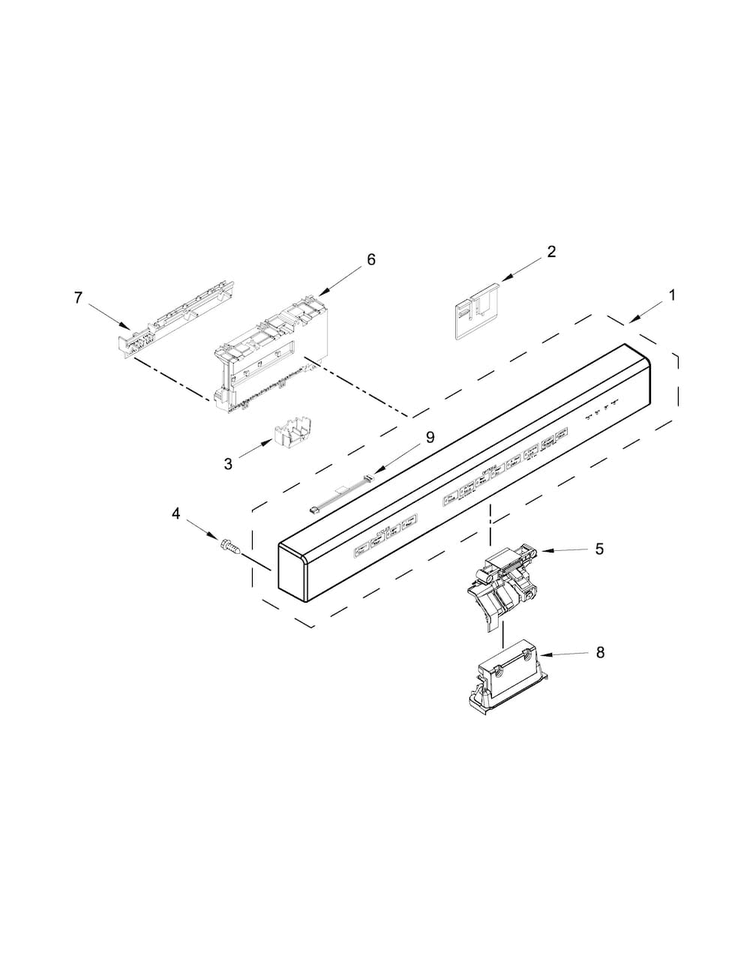 Control Panel And Latch Parts Diagram and Parts List for KUDS30IXBTA  KitchenAid Dishwasher