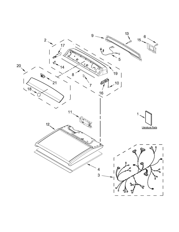 Top And Console Parts Diagram and Parts List for 11068132410  Kenmore Dryer