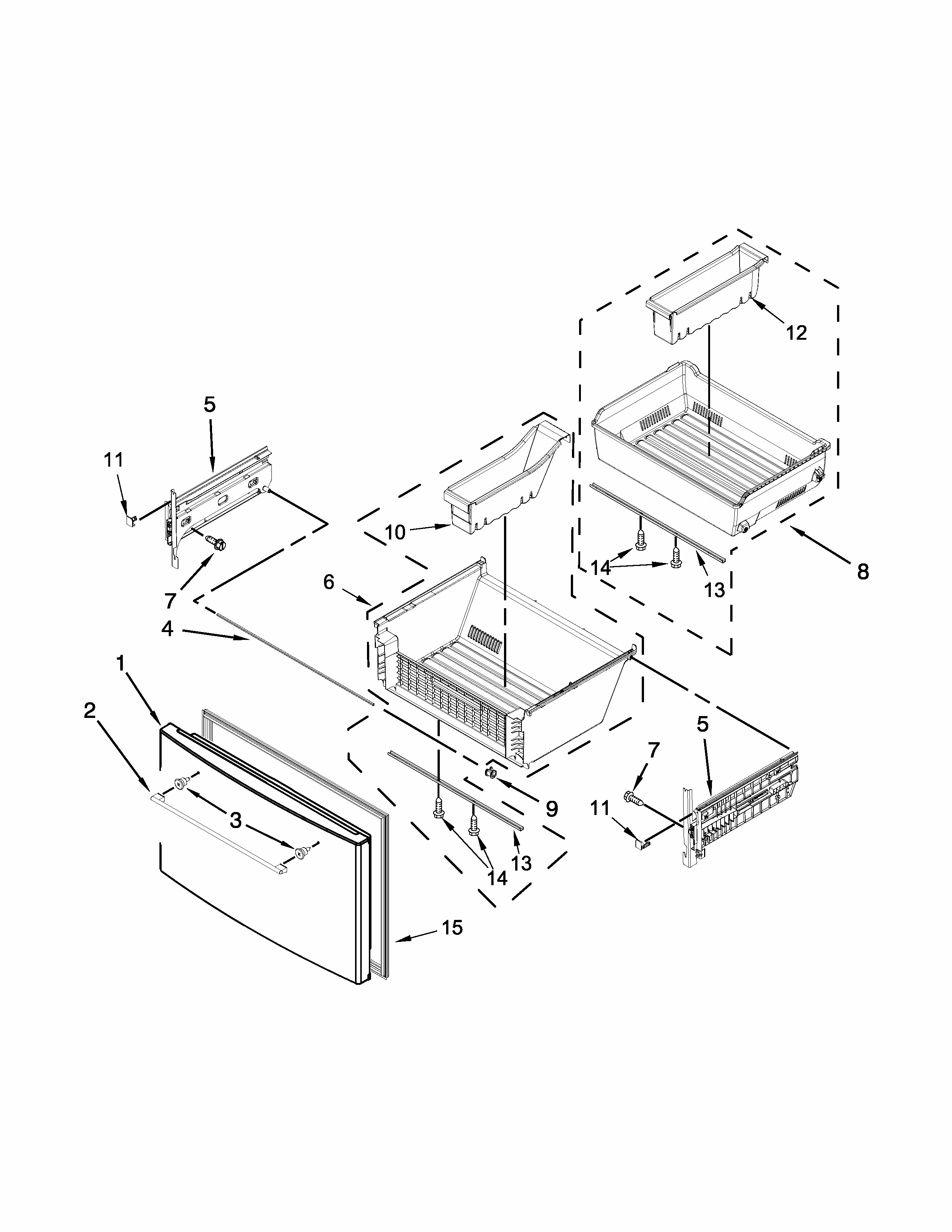 Freezer Door Parts Diagram and Parts List for IX7DDEXDSM01  Whirlpool Refrigerator