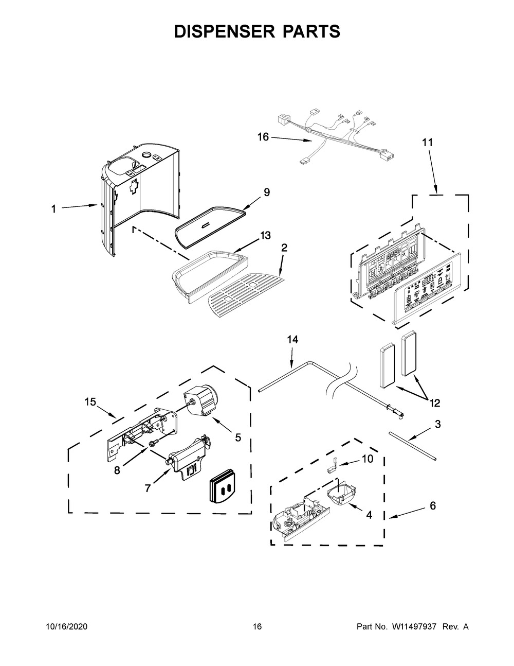 Dispenser Parts Diagram and Parts List for KRSF705HBS01  Whirlpool Refrigerator