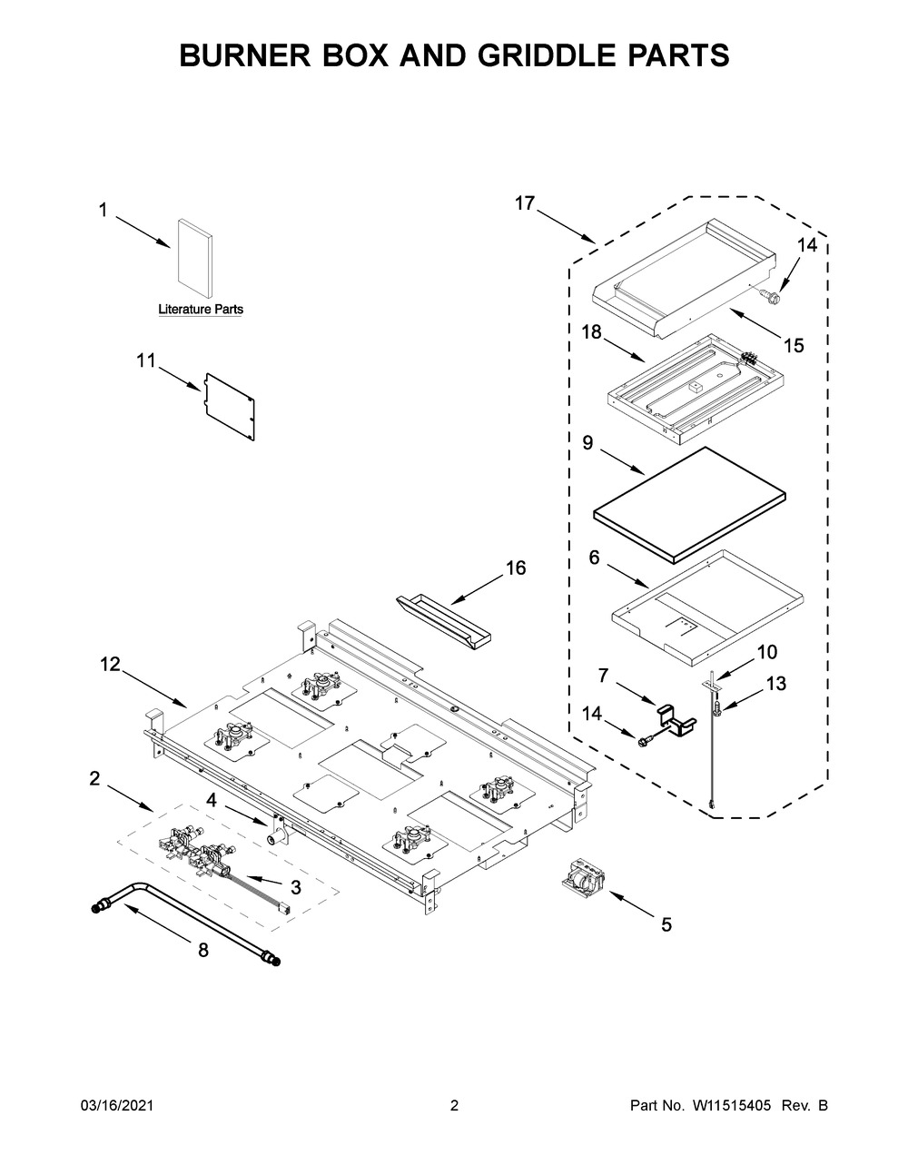 Burner Box And Griddle Parts Diagram and Parts List for JGRP536HL01  Whirlpool Range