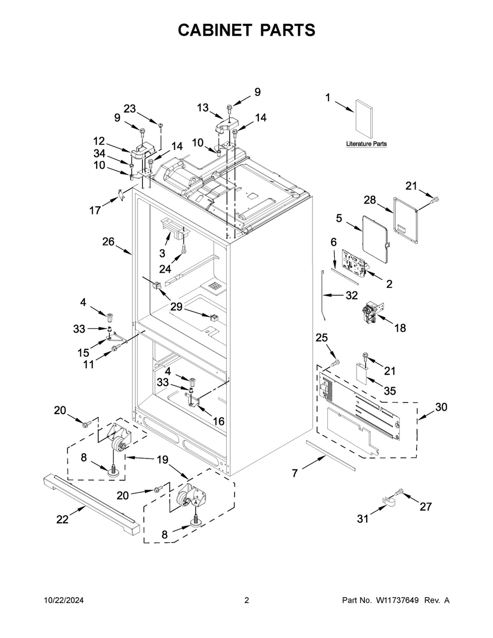 02 - Cabinet Parts Diagram and Parts List for WRF767SDHV05  Whirlpool Refrigerator