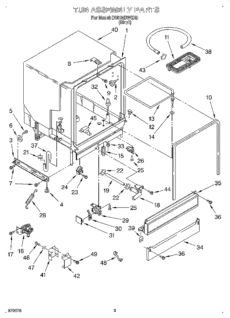 TUB ASSEMBLY Diagram and Parts List for DU810DWGX0  Whirlpool Dishwasher