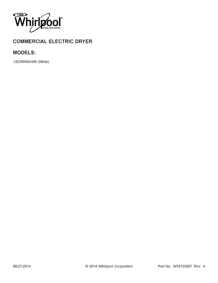 Cover Sheet Diagram and Parts List for CED9050AW0  Whirlpool Dryer