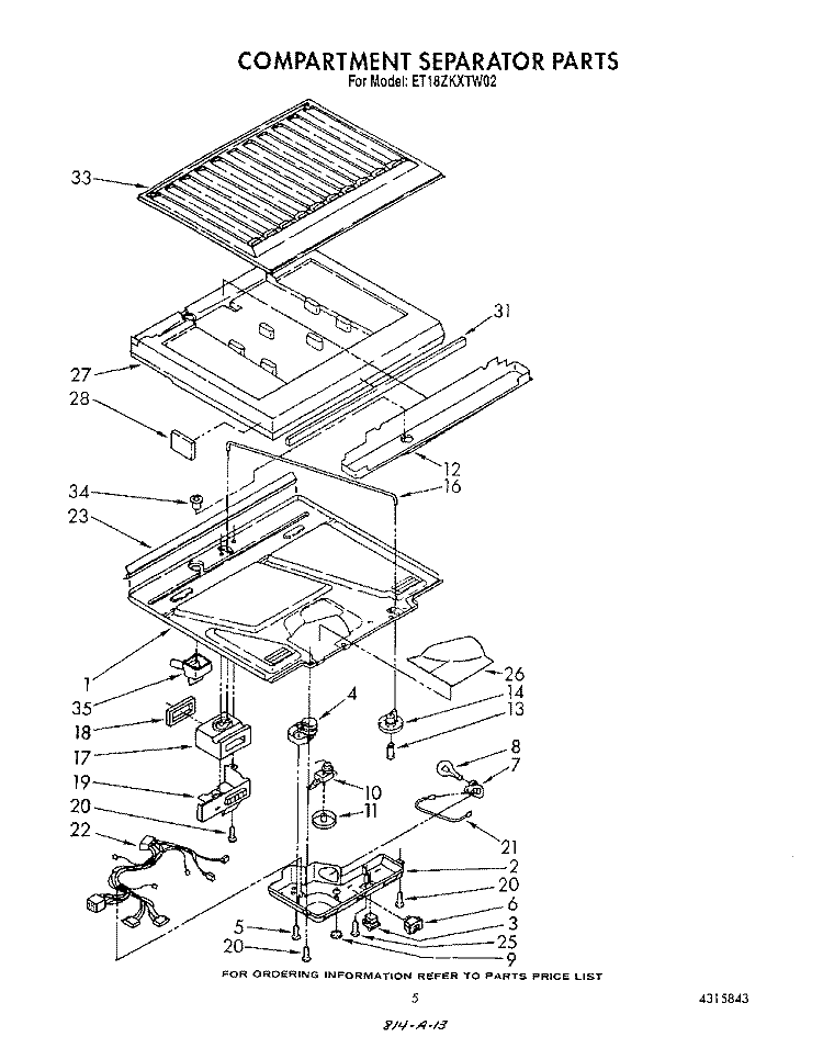 COMPARTMENT SEPARATOR Diagram and Parts List for ET18ZKXTM02  Whirlpool Refrigerator