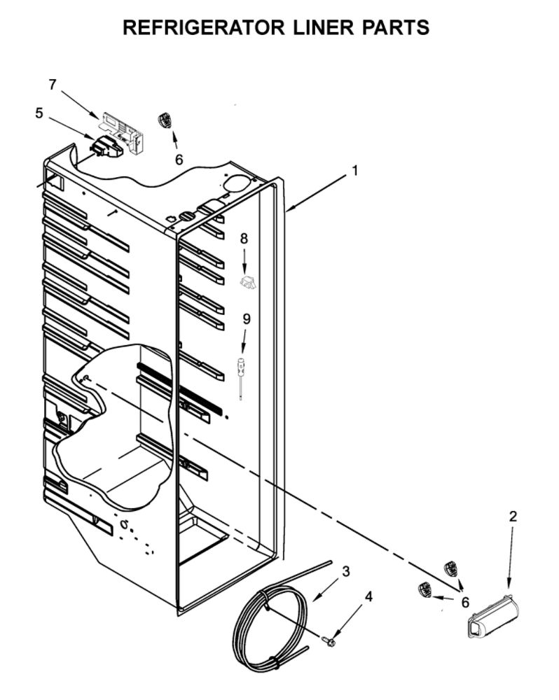 Refrigerator Liner Parts Diagram and Parts List for 10651759713  Kenmore Refrigerator