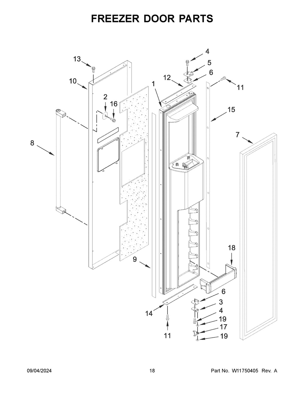 10 - Freezer Door Parts Diagram and Parts List for KBSD702MPS01  Whirlpool Refrigerator