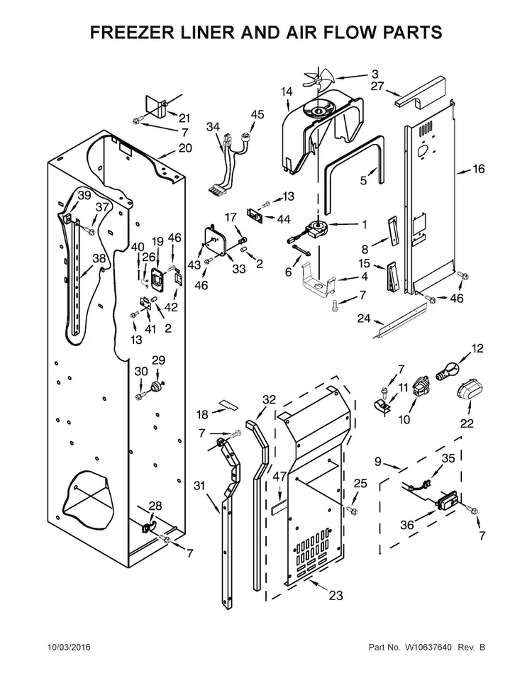 Freezer Liner And Air Flow Parts Diagram and Parts List for KSSC48QVS06  KitchenAid Refrigerator