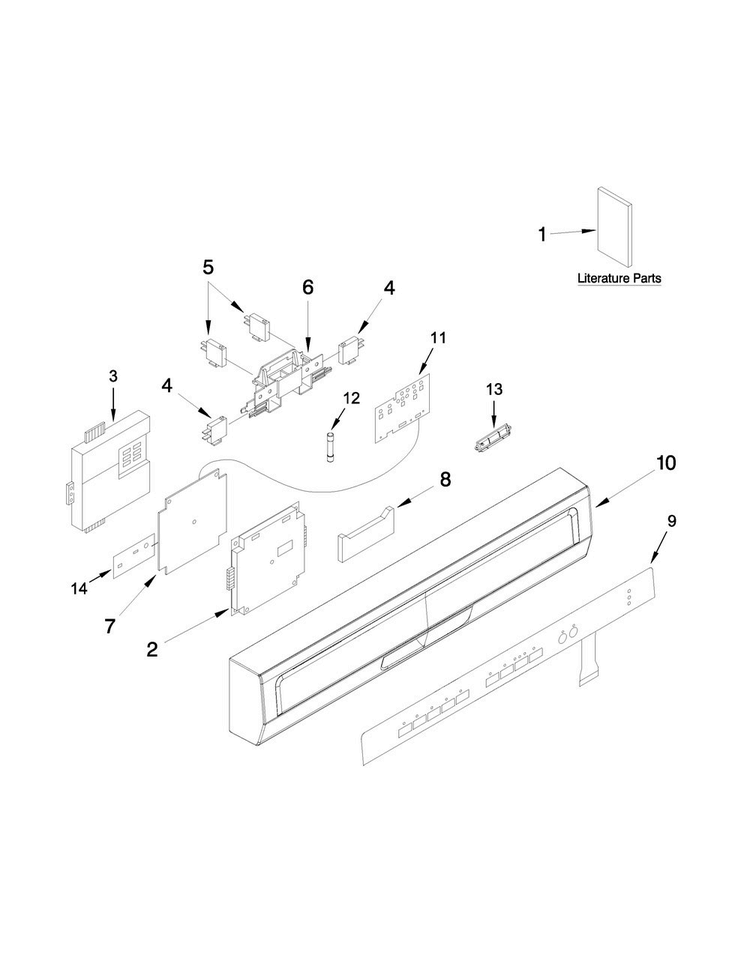 Control Panel And Latch Parts Diagram and Parts List for WDF550SAFW0  Whirlpool Dishwasher