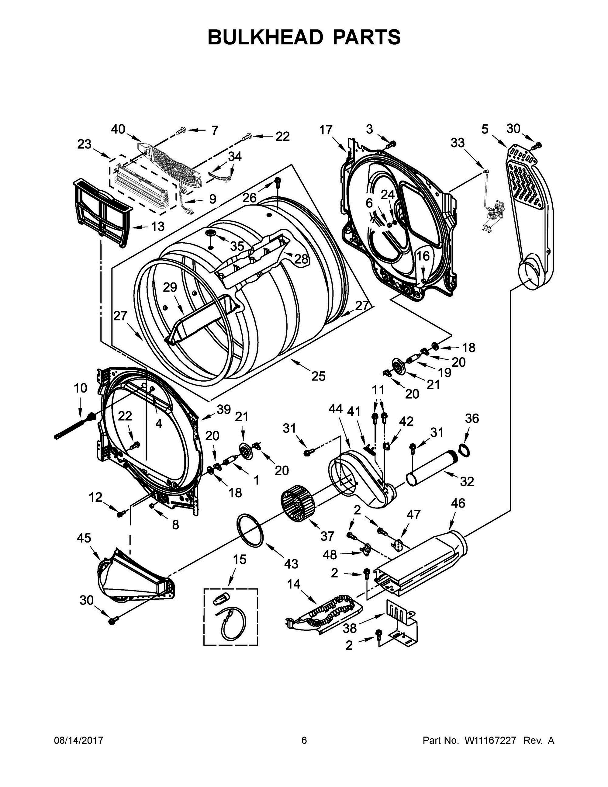 04 - BULKHEAD PARTS Diagram and Parts List for YWED8500DW4  Whirlpool Dryer