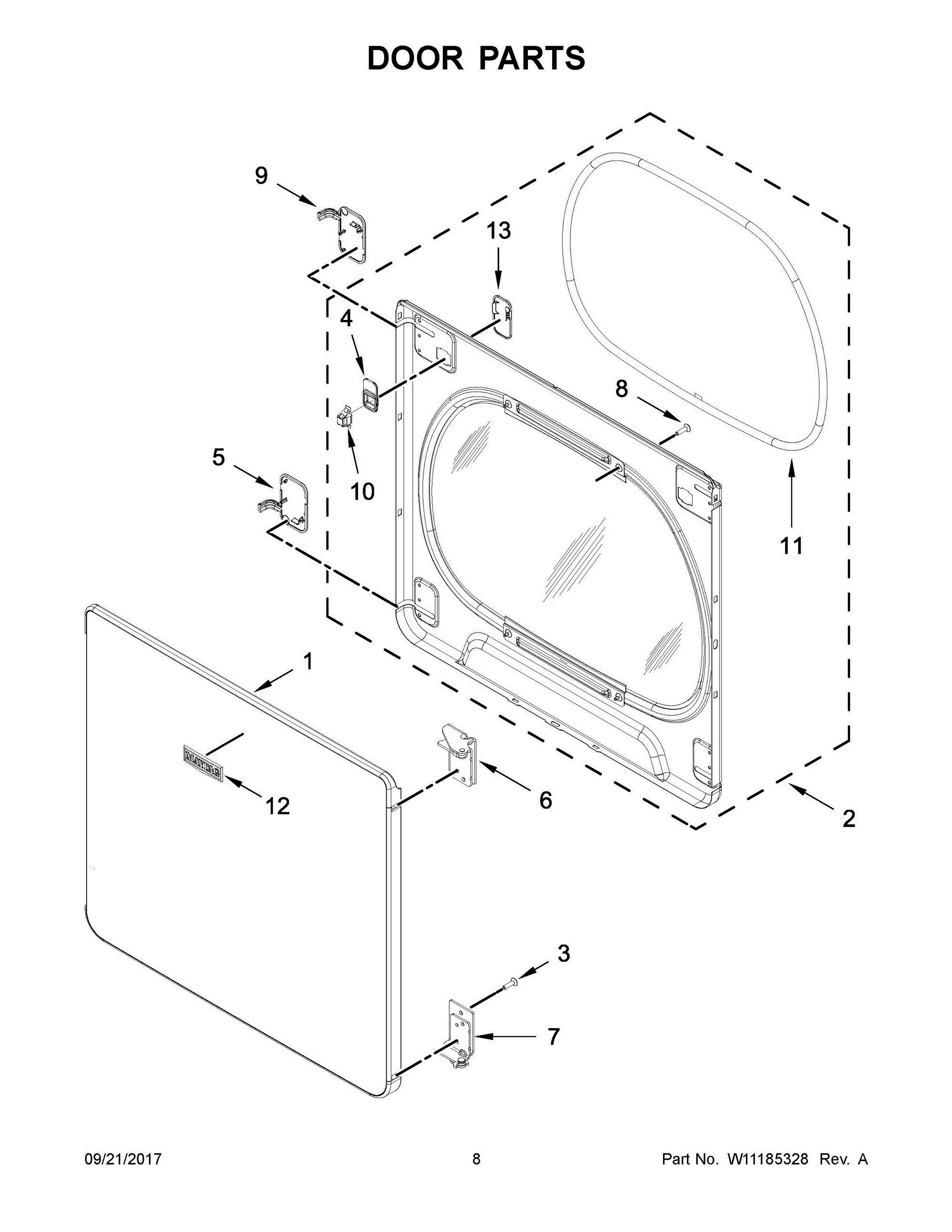 05 - DOOR PARTS Diagram and Parts List for MGDB835DC4  Whirlpool Dryer