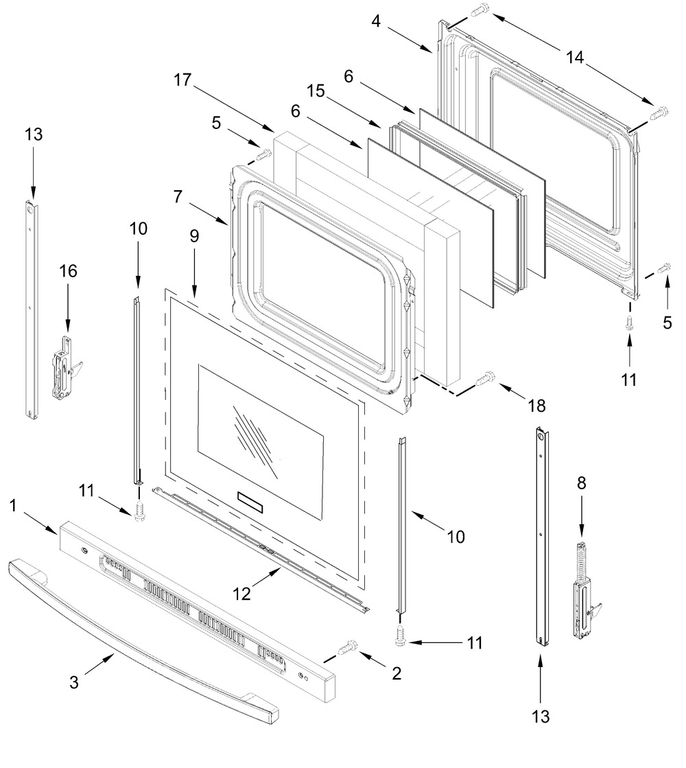 Door Parts Diagram and Parts List for CREW3552RB0  Whirlpool Range