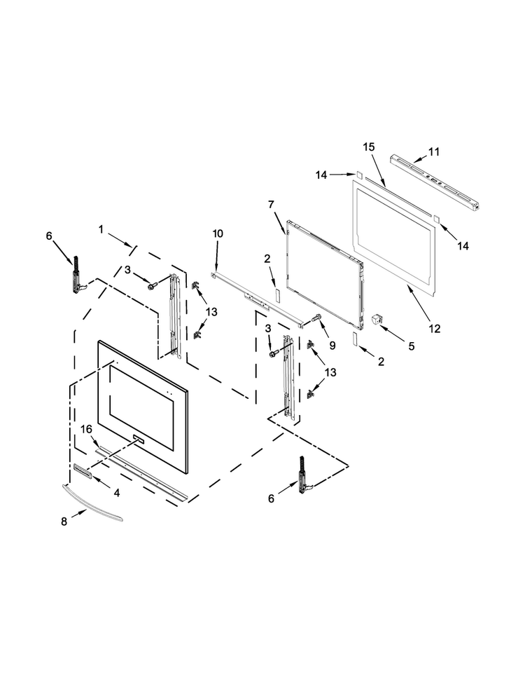Lower Oven Door Parts Diagram and Parts List for KEBK206BBL01  KitchenAid Wall Oven