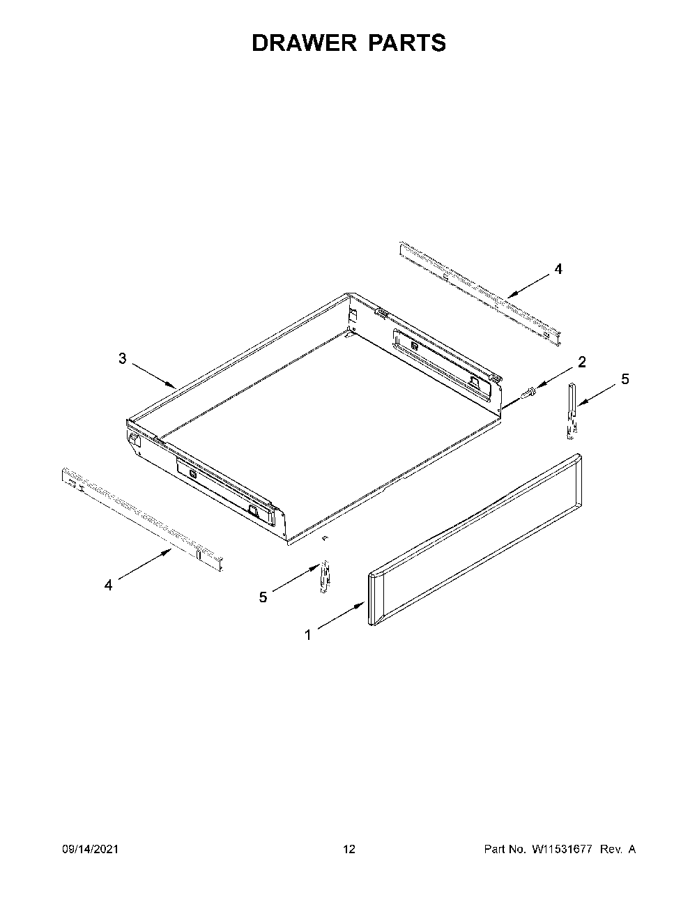 Drawer Parts Diagram and Parts List for KFGG500ESS3  KitchenAid Range