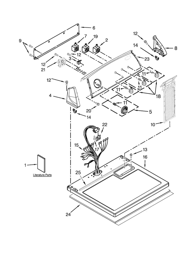 Top And Console Parts Diagram and Parts List for 7MWGD1705YM4  Whirlpool Dryer