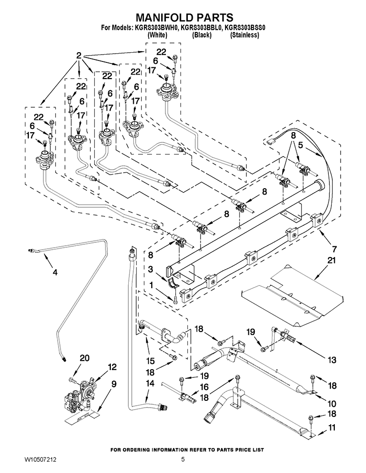 MANIFOLD PARTS Diagram and Parts List for KGRS303BBL0  KitchenAid Range