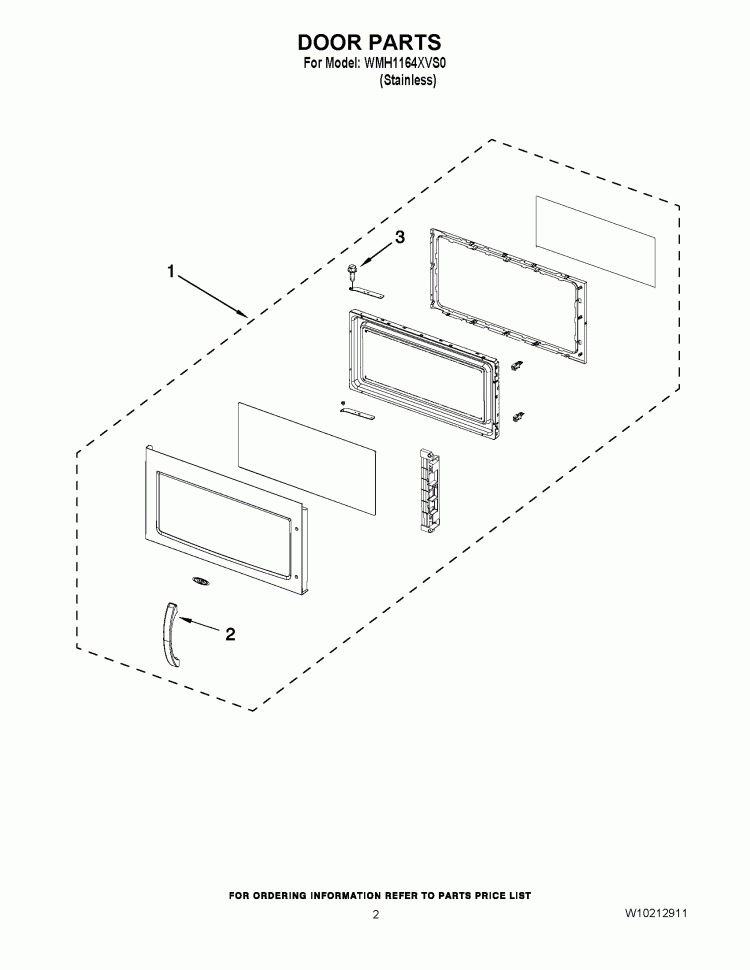 DOOR PARTS Diagram and Parts List for WMH1164XVS0  Whirlpool Microwave