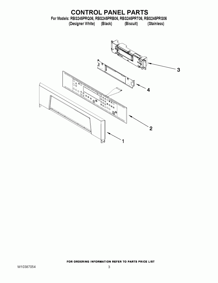 CONTROL PANEL PARTS Diagram and Parts List for RBS245PRB06  Whirlpool Wall Oven