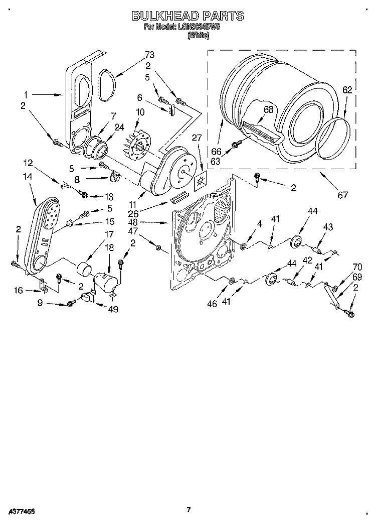 BULKHEAD Diagram and Parts List for LGN3634DW0  Whirlpool Dryer