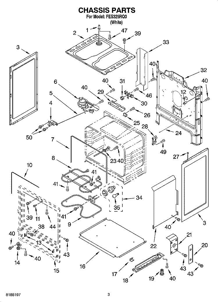 CHASSIS PARTS Diagram and Parts List for FES325RQ0  Roper Range