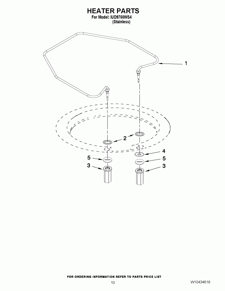 HEATER PARTS Diagram and Parts List for IUD9750WS4  Whirlpool Dishwasher