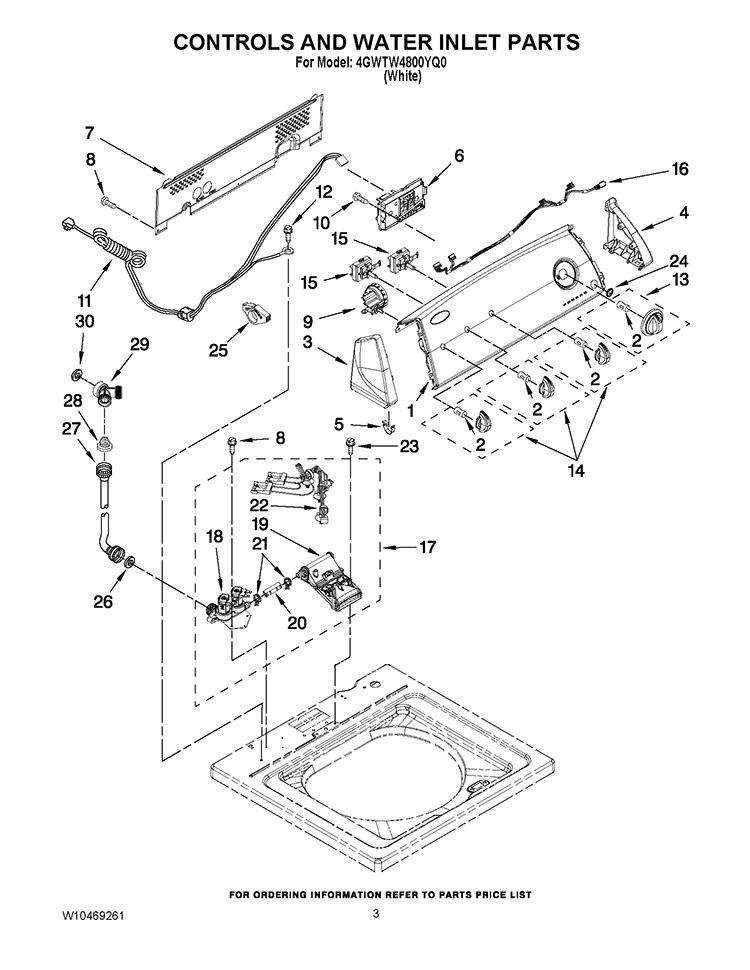 CONTROLS AND WATER INLET PARTS Diagram and Parts List for 4GWTW4800YQ0  Whirlpool Washer