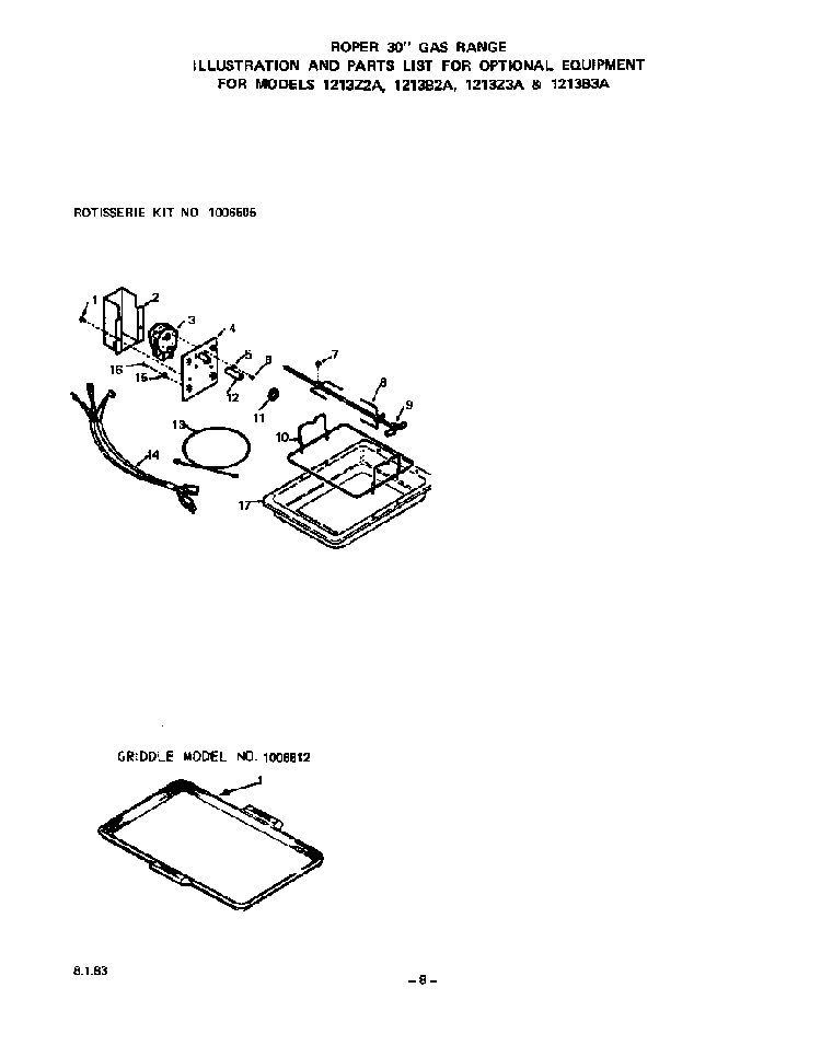 Lit/optional Diagram and Parts List for 1213*3A  Roper Range