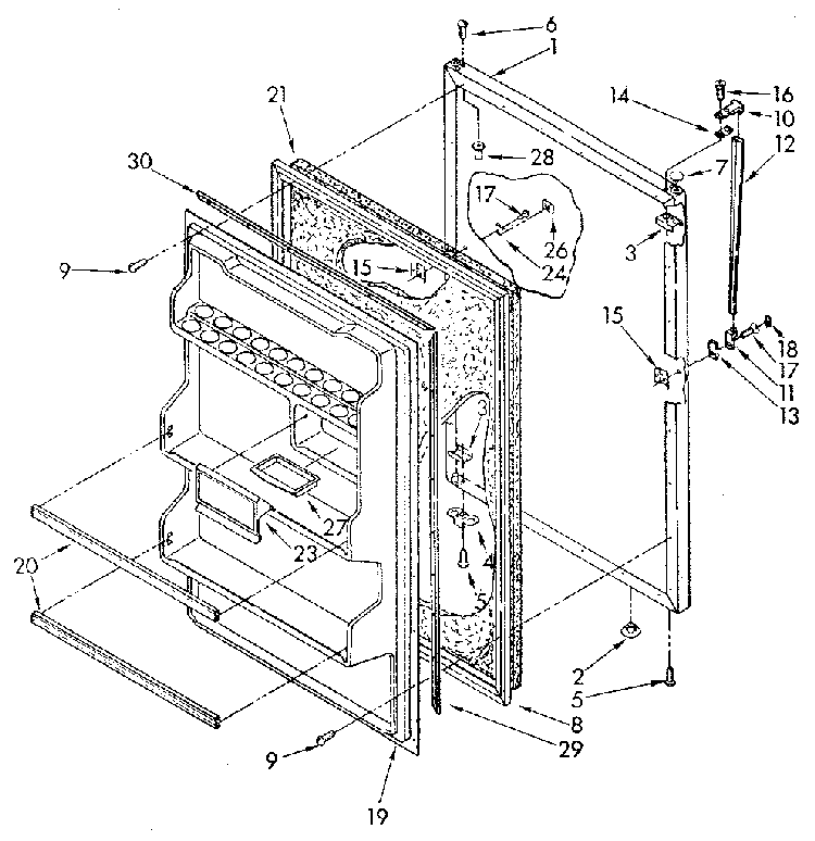 Refrigerator Door Diagram and Parts List for ET14JKXSN03  Whirlpool Refrigerator