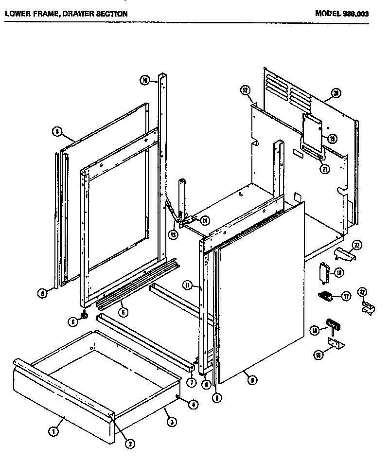 02 - LOWER FRAME Diagram and Parts List for 989003  Whirlpool Range