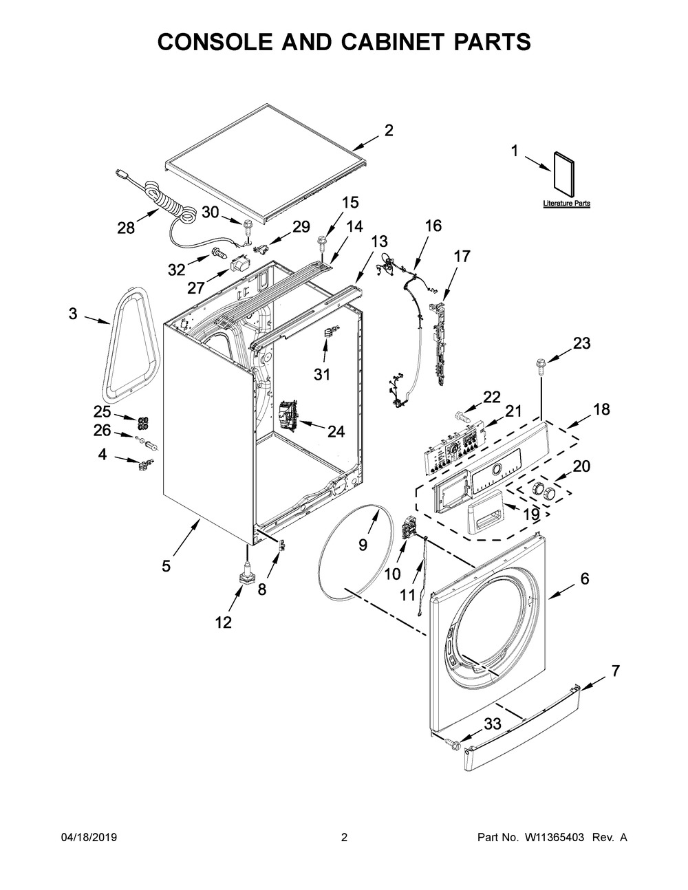 Console And Cabinet Parts Diagram and Parts List for WFW3090JW0  Whirlpool Washer