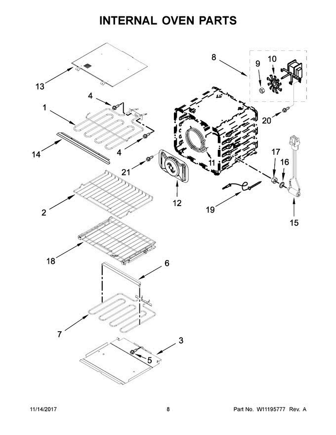 05 - Internal Oven Parts Diagram and Parts List for KOSE500EBS03  KitchenAid 