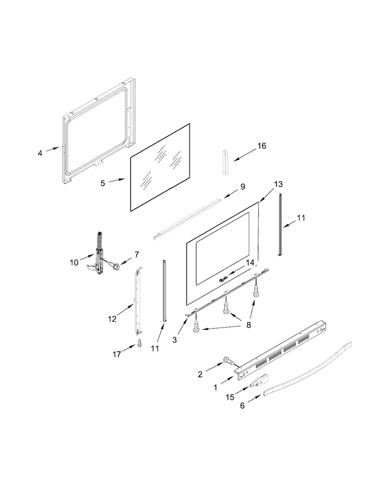 Door Parts Diagram and Parts List for WFG715H0EE1  Whirlpool Range