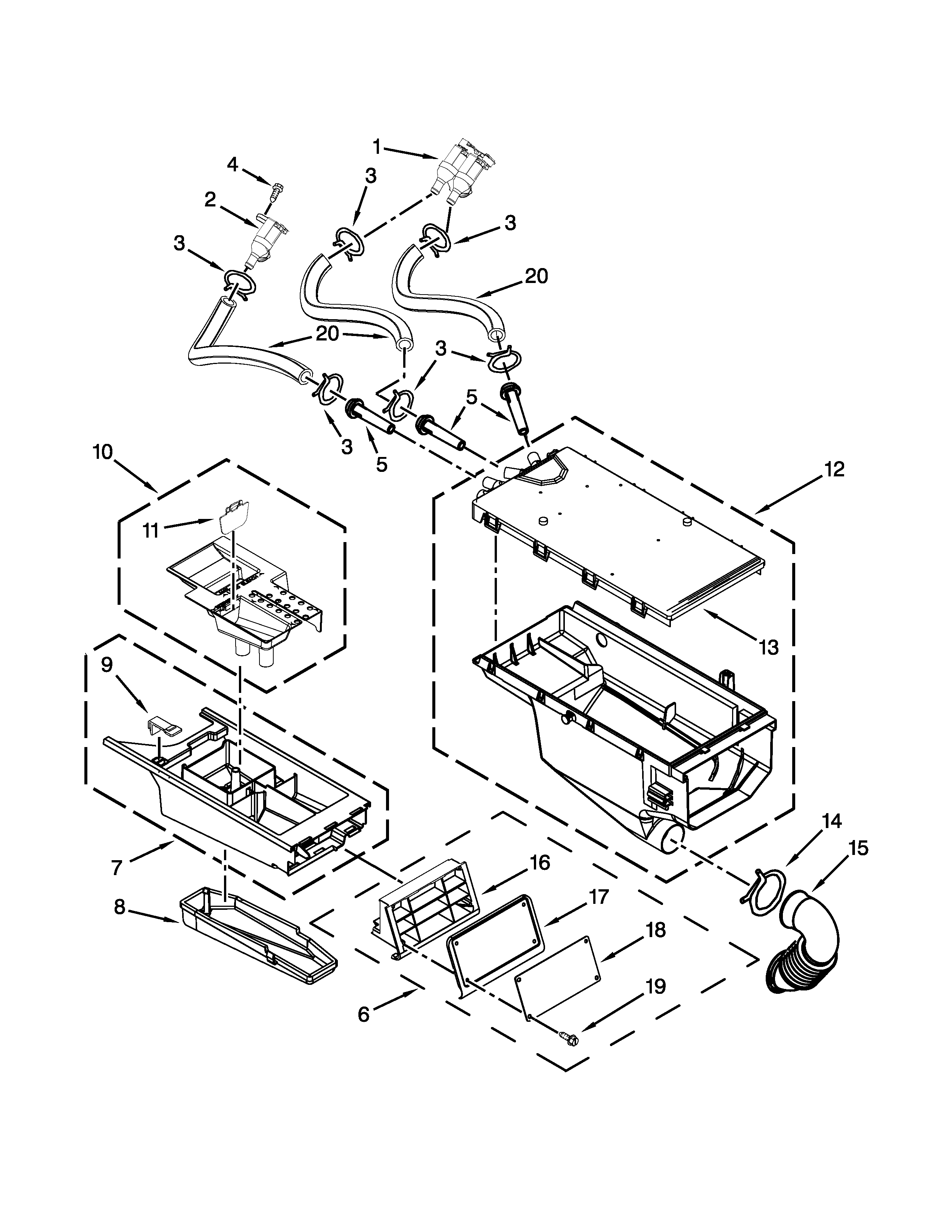 Dispenser Parts Diagram and Parts List for 11041932510  Kenmore Washer